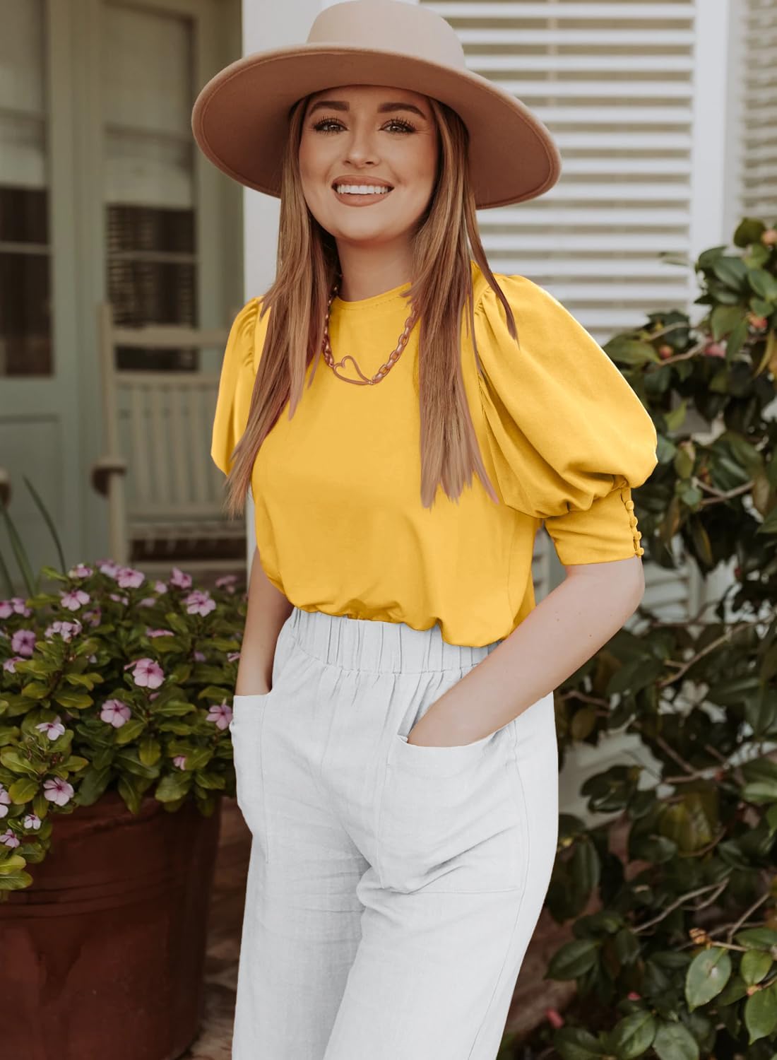 DOROSE Women's Casual Tops Puff Sleeve Loose Blouses T Shirts - Image 5