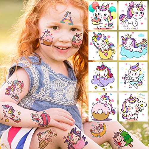 Tasroi 50 Pcs Cute Unicorn Temporary Tattoos For Kids Girls Teens, Waterproof Fake Hands Face Tattoo Sticker For Children Toddler, 3D Cartoon Tattoo Teens Birthday Gifts Party Favors Sets Supplies #TOP5