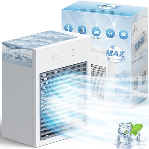 Mini aire acondicionado portátil enfriador de aire evaporativo 3 en 1 funciona con batería de 2000 mAh y recargable por USB enfriador de aire