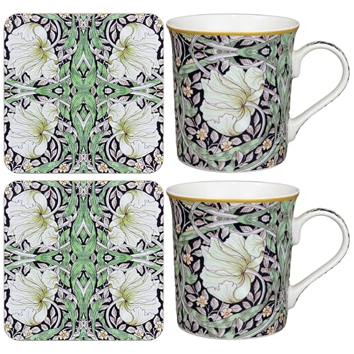 The Leonardo Collection Pimpernel Mug & Coaster Set | Lovely Gifts for Women & Men | Designed by William Morris | Coasters Set for All Modern Kitchen & Offices