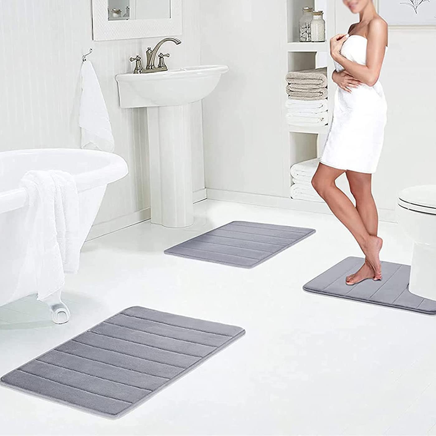 ZLZNX Memory Foam Badvorleger Super Weich Badteppiche rutschfest Badezimmerteppich Koralle Fleece Badematten für Badezimmer Küche,10,60X90cm