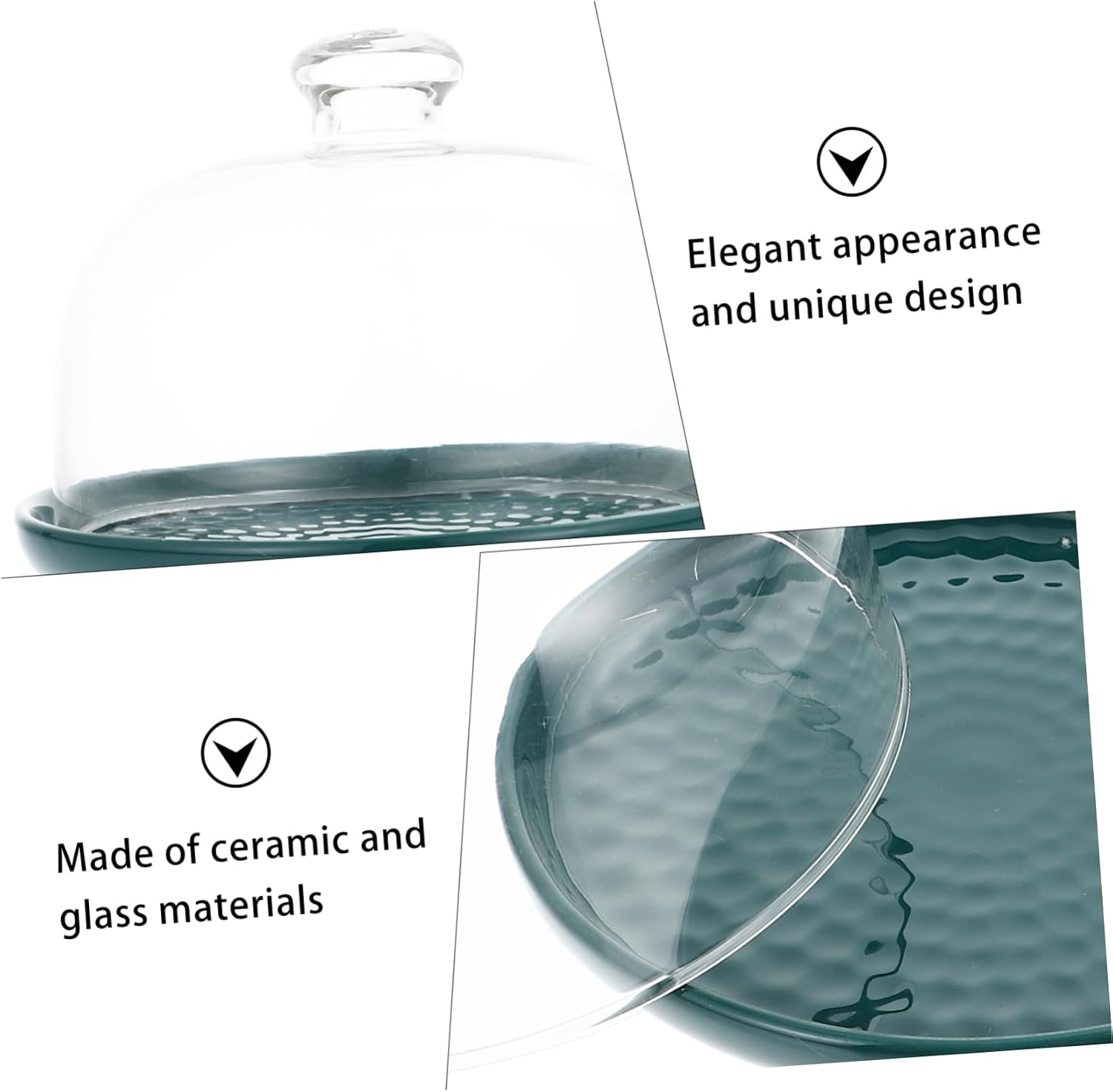 VOSAREA Ceramic Cake Display Plate with Glass Cover Green Dessert Tray | Kitchen and Restaurant Use, Confectionery Service, Fruit Use, Elegant Unique Design, Creative Profile