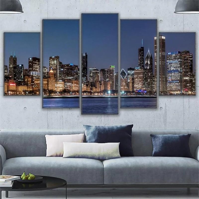 Toile Chicago Skyline River View au format 200x100 - Créez un décor de loft moderne dans votre séjour