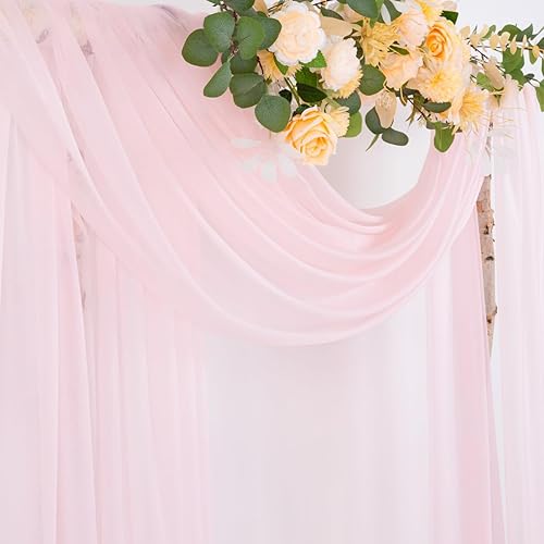 Miniatura 6 de Socomi Tela drapeada de arco de boda rosa rubor de 29 pulgadas x 20 pies, 2 paneles transparentes para exteriores, cortinas extralargas para novia,