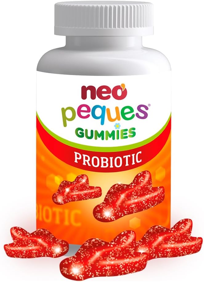 NEO PEQUES | Gummies Probiotic | 30 Gominolas | Beneficiosas para el Sistema Digestivo y las Defensas | Con Probióticos y Vitaminas del Grupo B | Caramelos Masticables para Niños | Sabor Fresa