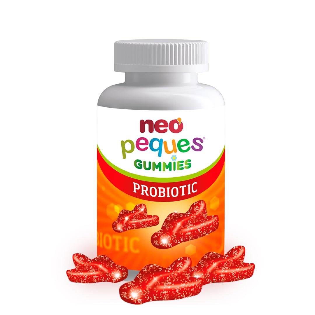 NEO PEQUES | Gummies Probiotic | 30 Gominolas | Beneficiosas para el Sistema Digestivo y las Defensas | Con Probióticos y Vitaminas del Grupo B | Caramelos Masticables para Niños | Sabor Fresa