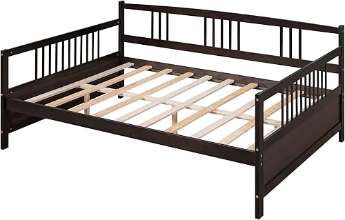 Miniatura 5 de Merax Sofá cama matrimonial listones de madera para sofá cama matrimonial soporte moderno con rieles no necesita somier Espresso