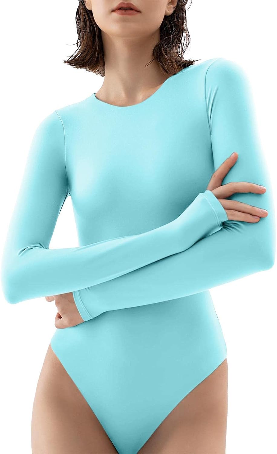 Women's Crew Neck Long Sleeve Bodysuit Sexy Tops Body Suits Body-hugging  Fit Romper Jumpsuits Basic Fitted Casual One Piece Skinny Onesie Buttery  dot announcement tops Solid Color Pure E94-Sky Blue at Amazon