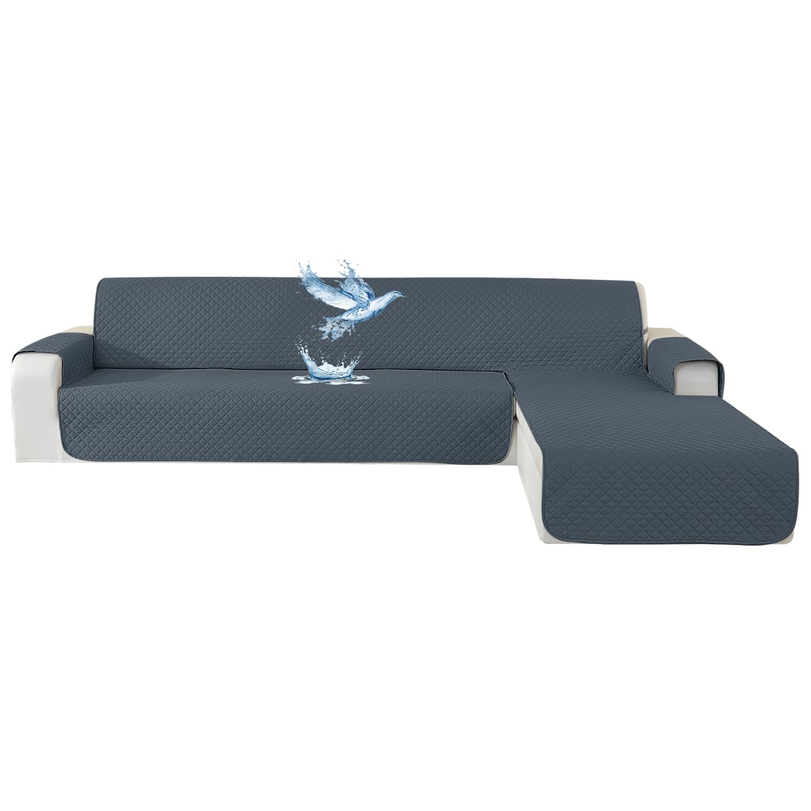 Impermeable Funda Sofa Chaise Long 3 Plazas, Cubre Sofa Chaise Longue Izquierdo/Derecho Universal Reversible, Anti Gato Y Perro Mascota, Protector Antimanchas Y Resistente, Azul Grisáceo Global Recycled Standard Global Recycled Standard Global Recycled Standard