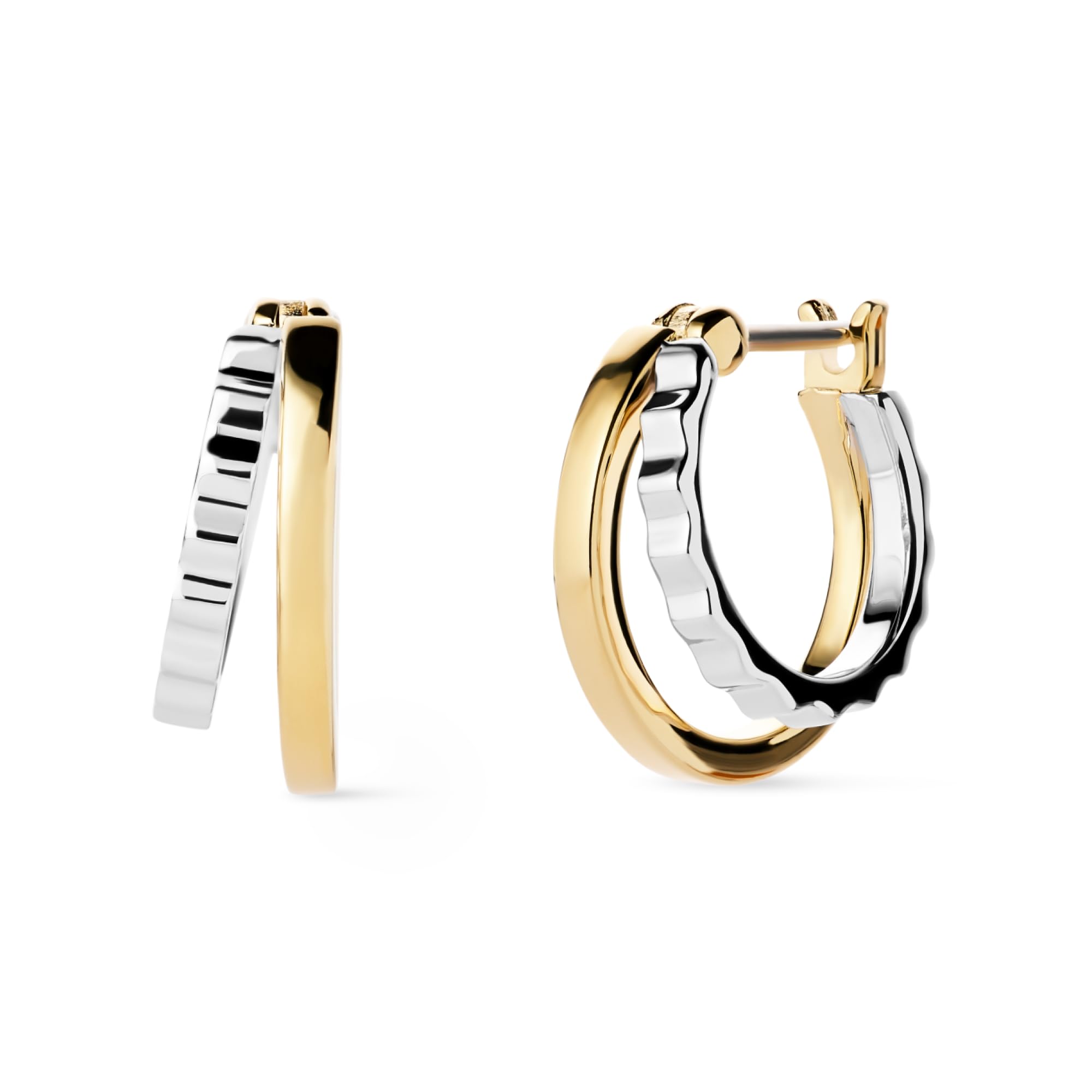 Ana Luisa Double Hoop Earrings for Women - 14K Gold Plated & Silver Rhodium Huggie Hoops - Hypoallergenic, Water-Resistant, Tarnish-Free, Small, Dainty & Trendy Two Hoop Earring Styles Small Two Tone Textured