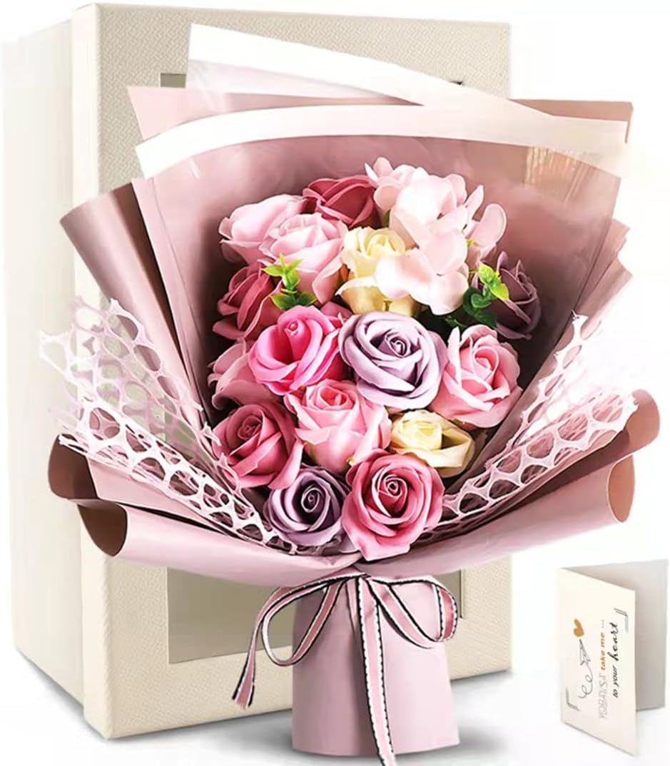 Yobansa ソープフラワー 花束 ブーケ 枯れない花 薔薇 七夕飾り シャボンフラワー 七夕造花 母の日に 七夕 教師日に お見舞い 発表会 結婚記念日 退院祝い 出産祝い お祝い 入学 卒業 お子さんに 誕生日プレゼント女性 人気 など適切 手提げ袋 メッセージカード付き