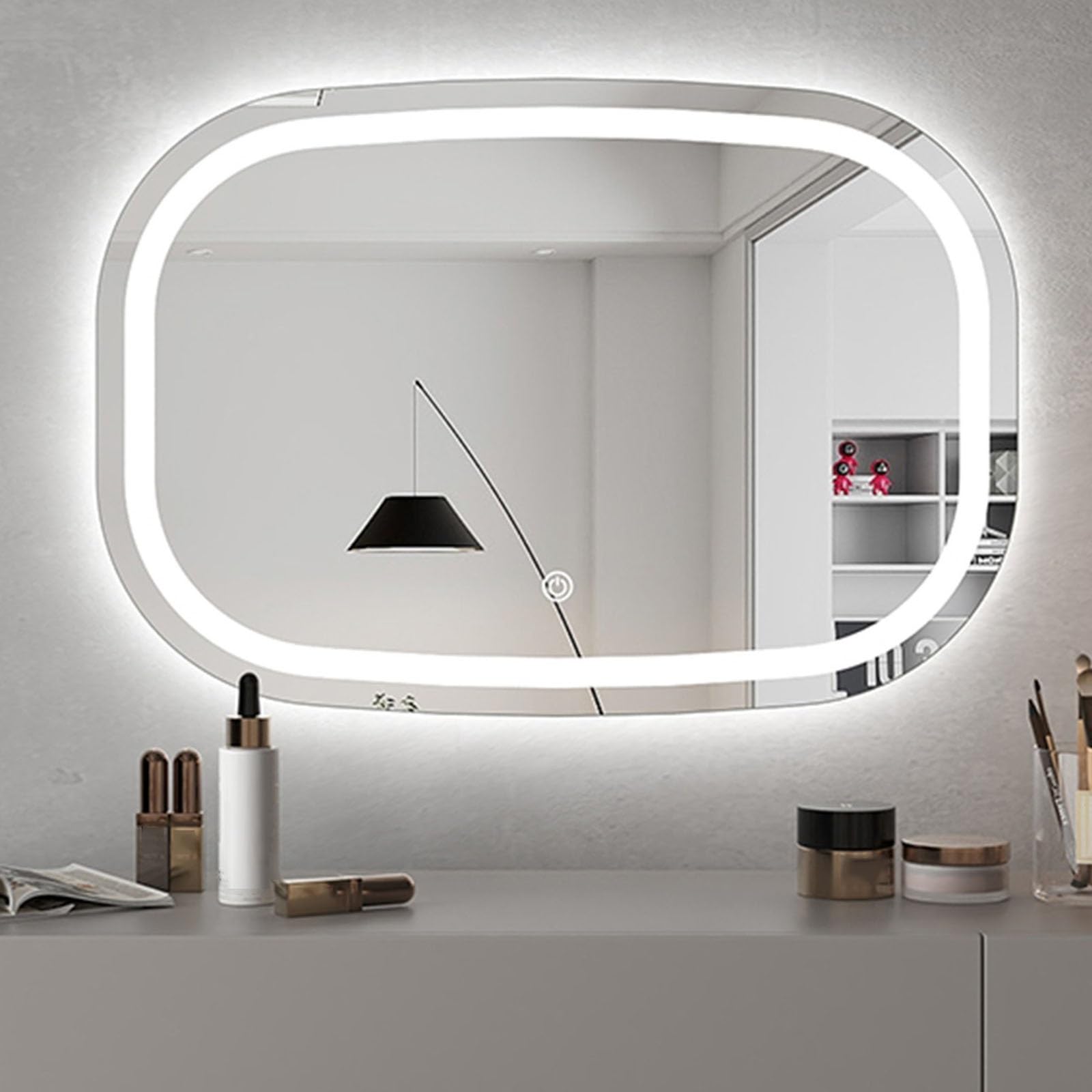 BKSXSOP Frameless LED Bathroom Mirror, Wall Mounted Vanity Mirror with Touch Sensor, 3-Color Dimmable, 50x70cm Decorative Horizontal Design