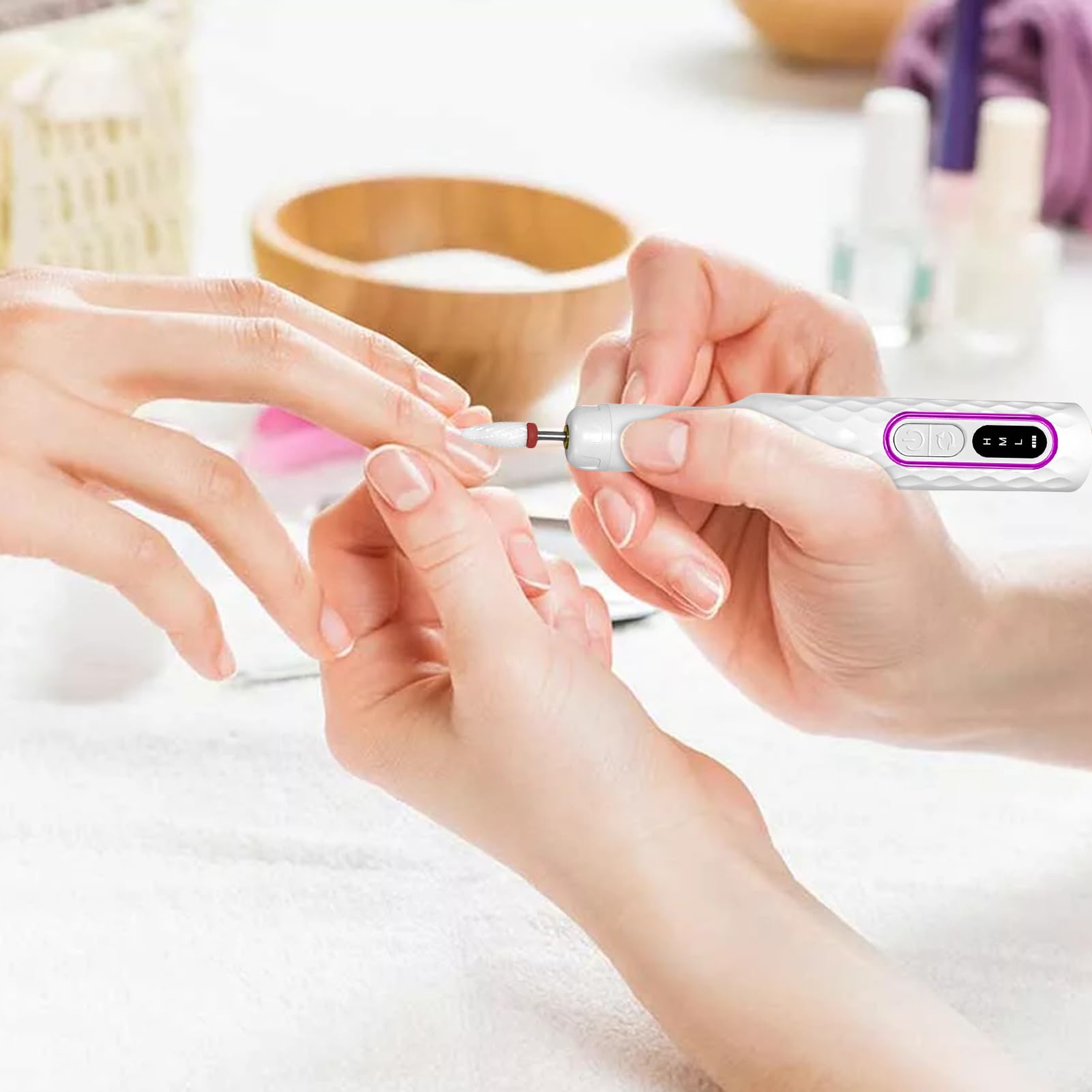 Kit de taladro de uñas – Kit de manicura para acrílico, gel y polvo dip con taladro de uñas – 3 velocidades ajustables, 15000 vueltas por minuto para manicura, pulido, pulido y conformado, para