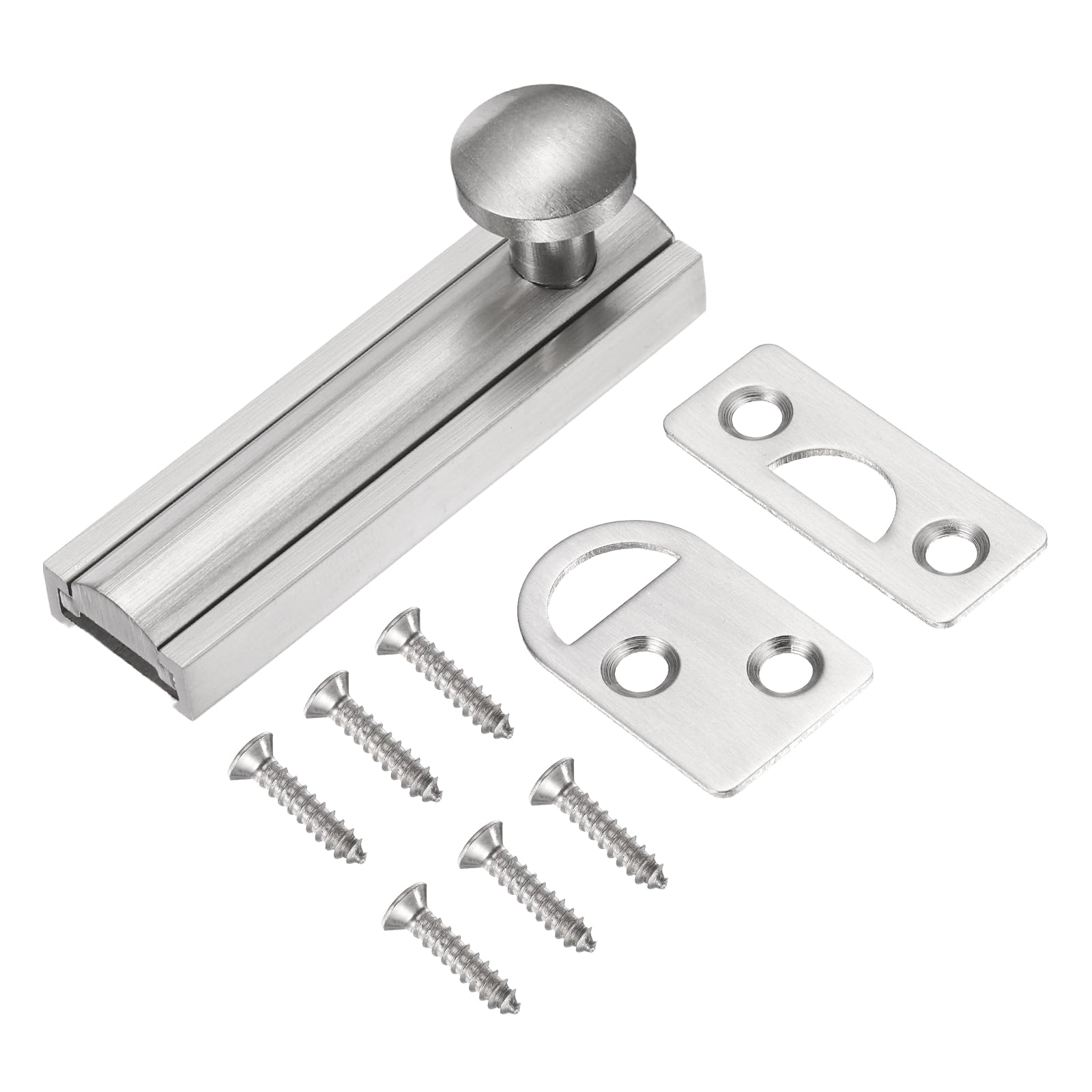 sourcing map 2" Solid Brass Surface Bolt, Concealed Security Slide Latch Door Lock with Screws, Brushed French Door Lock for Closet Cabinet Recessed Doors, Silver