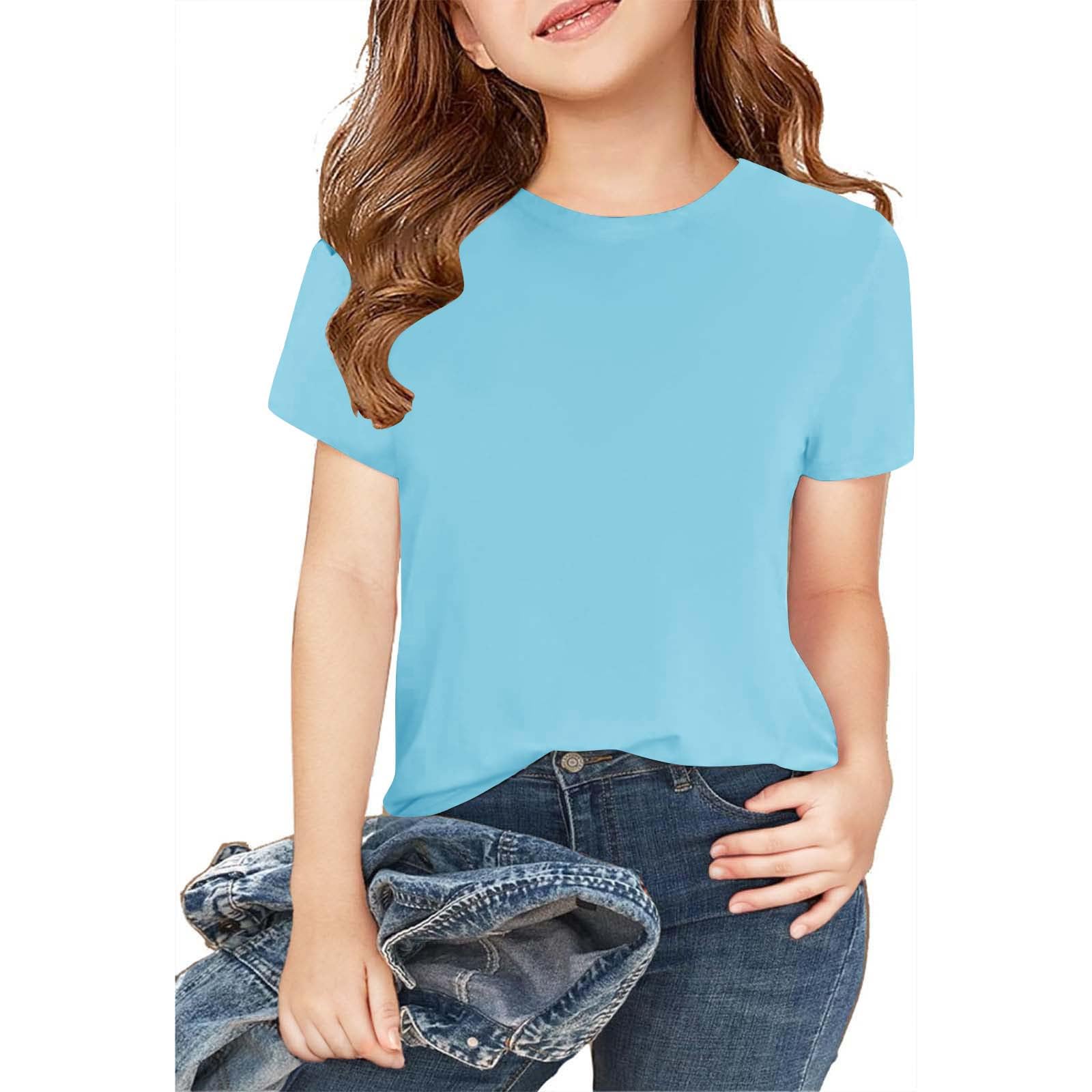 Lot de Tee Shirt Enfant, Basique Hauts Coton d'été Unie Col Rond à Manches Courte, Chemise Décontractée Noir Blanc Vert Rose, Lot de 3/5 Tshirts Fille Garcon Ado 2-12 Ans