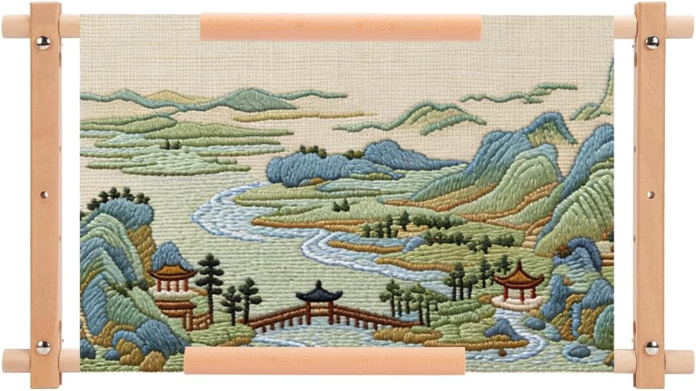 UNICRAFTALE 54.5cm Wooden Cross Stitch Scroll Frame Peach Puff Adjustable Wooden Needlework Holder Large Embroidery Frame for Tapestry Quilting Sewing Projects 21.5x12x0.9 Inch