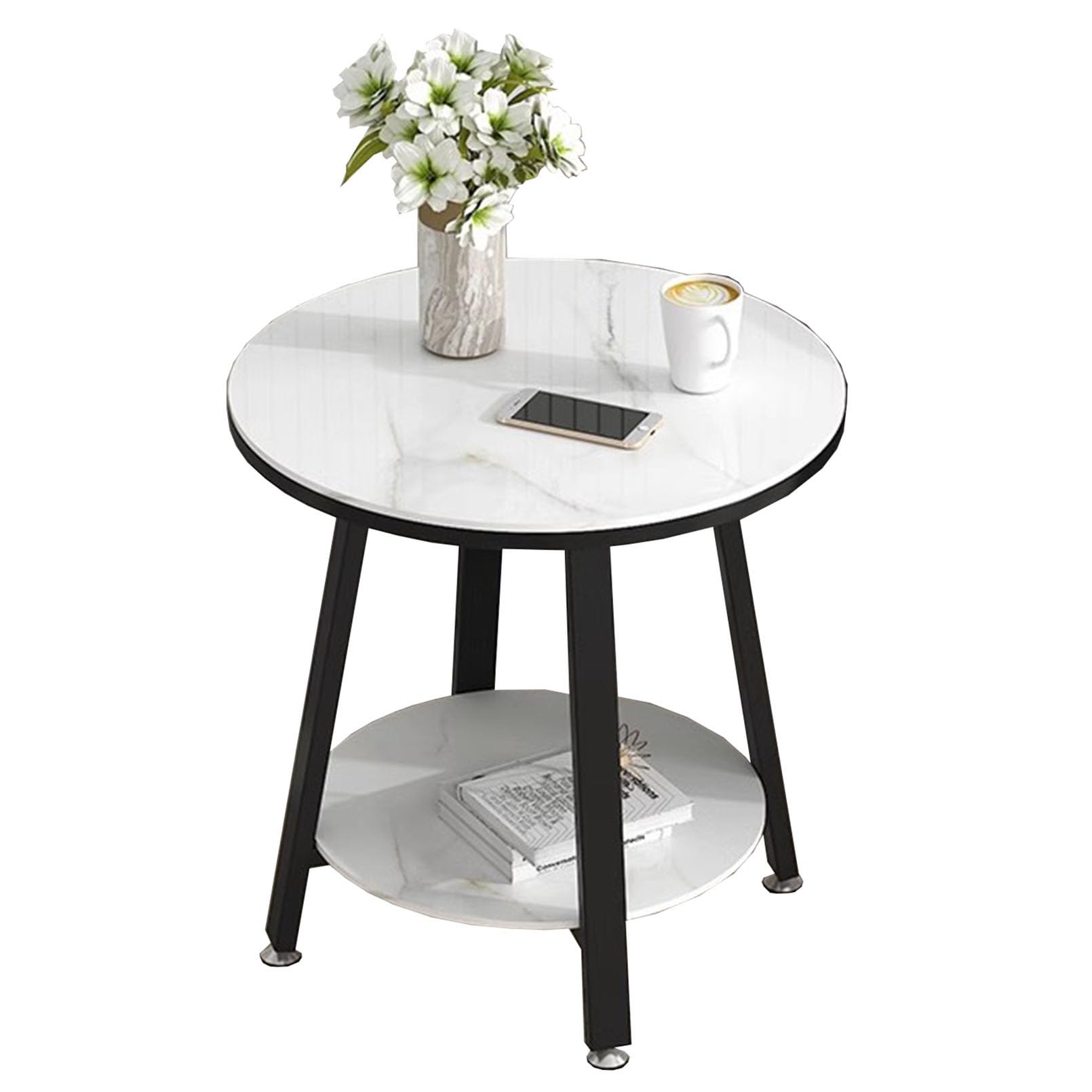 Table de thé salon ronde pour petits espaces meuble d'appoint 2 niveaux JATIBOSH