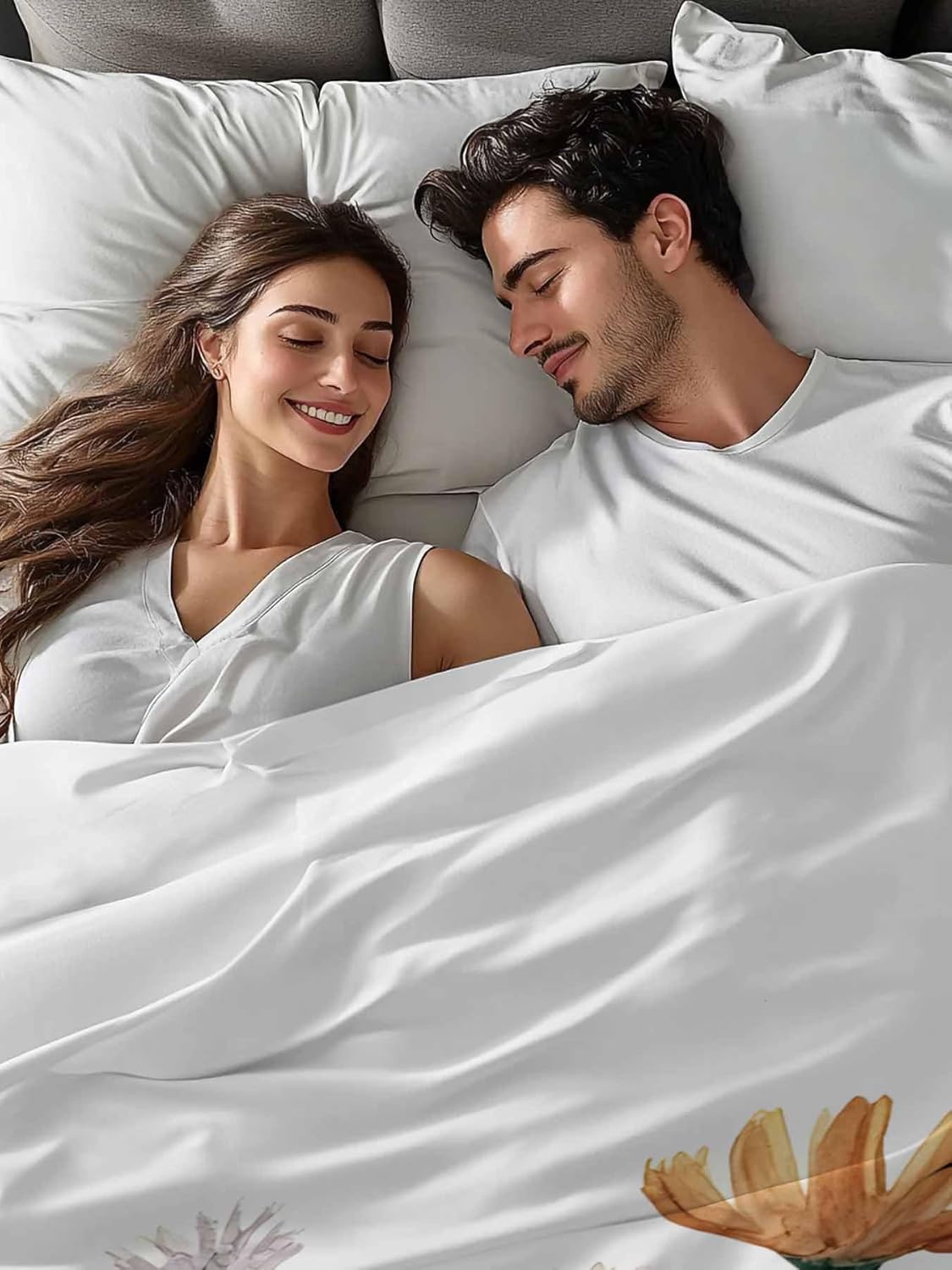 Top Sheet Full Bedding Flat Sheet Only, Spring Farmhouse Wildflowers Floral Microfiber Bed Sheets Soft Breathable Bedding Flat Sheets, Pastoral Garden Plant Hotel Luxury Top Sheets