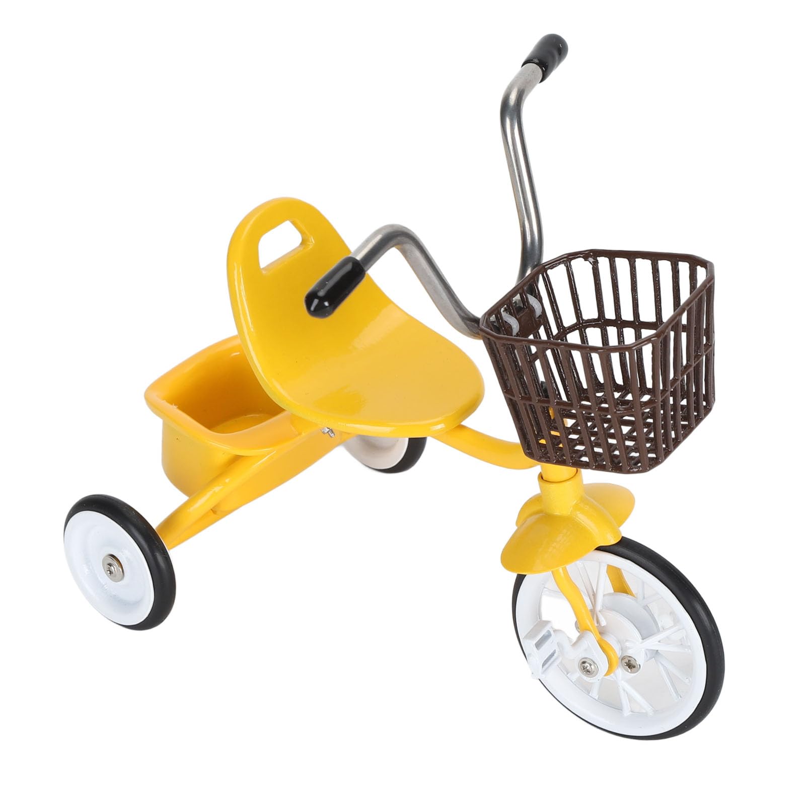 Tricycle Toy, Miniature Metal Tricycle Model Lifelike Decorative Iron Alloy Rubber Exquisite for Tabletop for Cafe (Yellow)