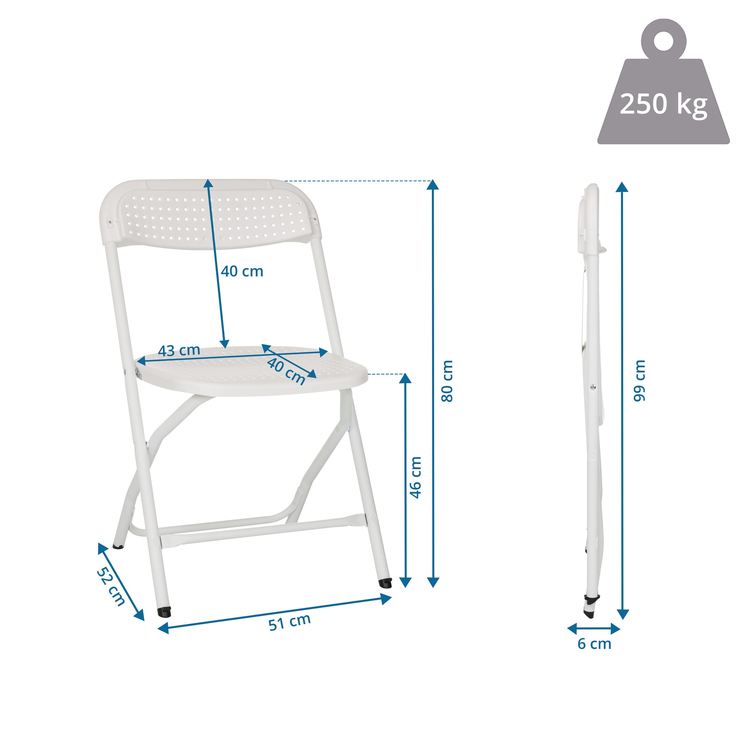 hjh OFFICE Klappstuhl bis 250kg belastbar TUDELA XXL PRO W Campingstuhl klappbar, Indoor- und Outdoor Faltstuhl, Weiß