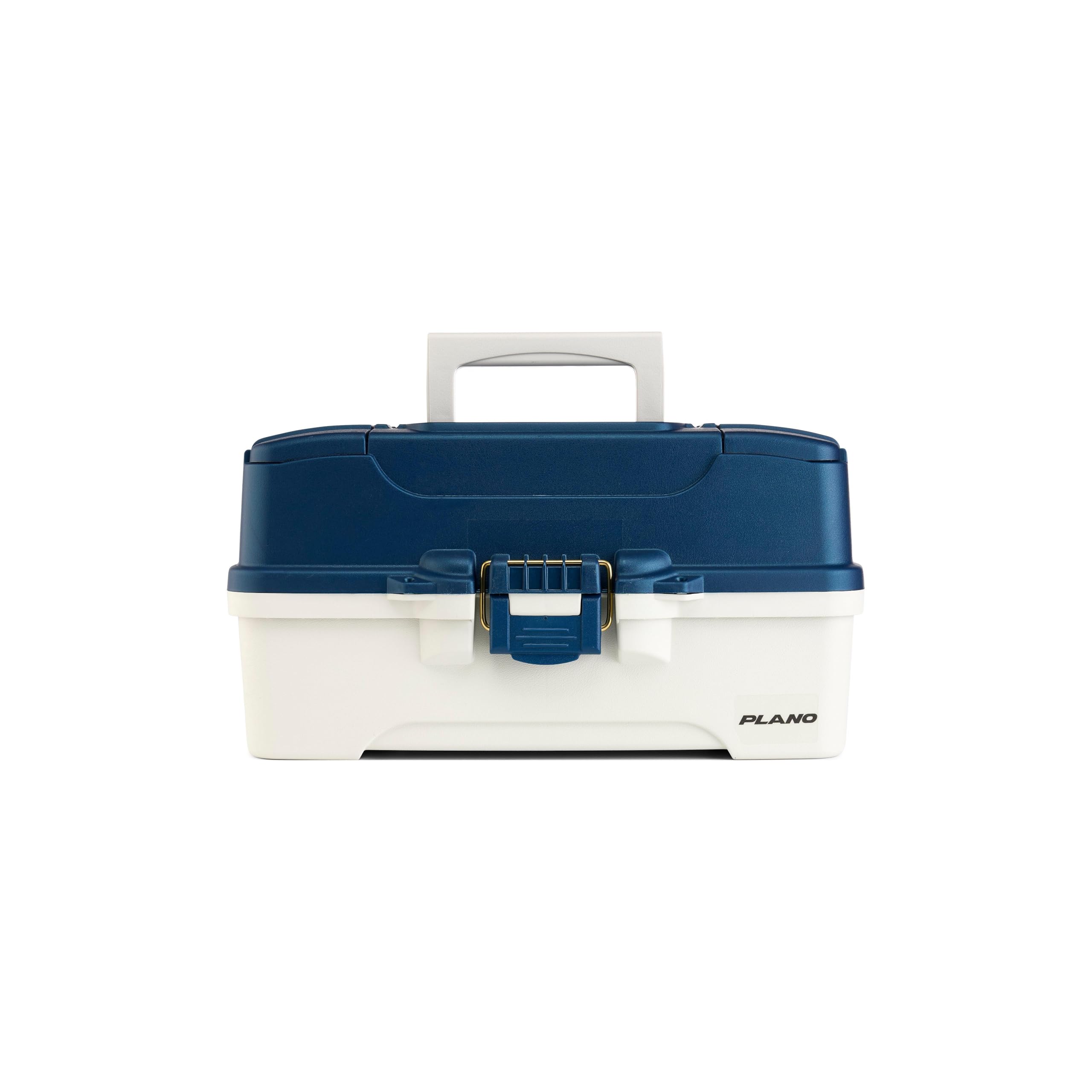 Plano Three-Tray Tackle Box, Blue/White, Rust-Proof Brass Latch, Top-Access Tray with Deep Storage, Made in the USA, Portable Fishing Gear Storage Organizer