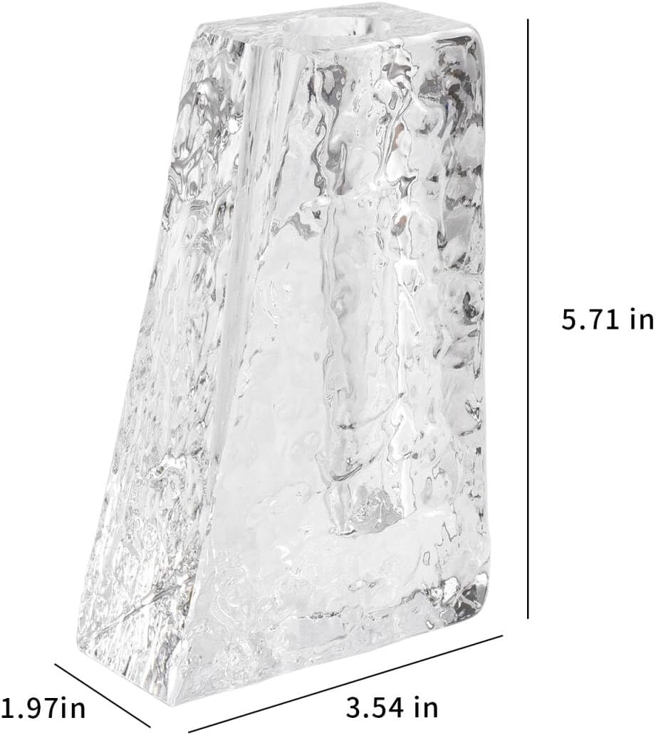 Crystal Flower Vase with Glacial Texture,Heavy Duty Large Clear Vase for Dining Table Kitchen Office Home Shelf Display Wedding Living Room Centerpieces