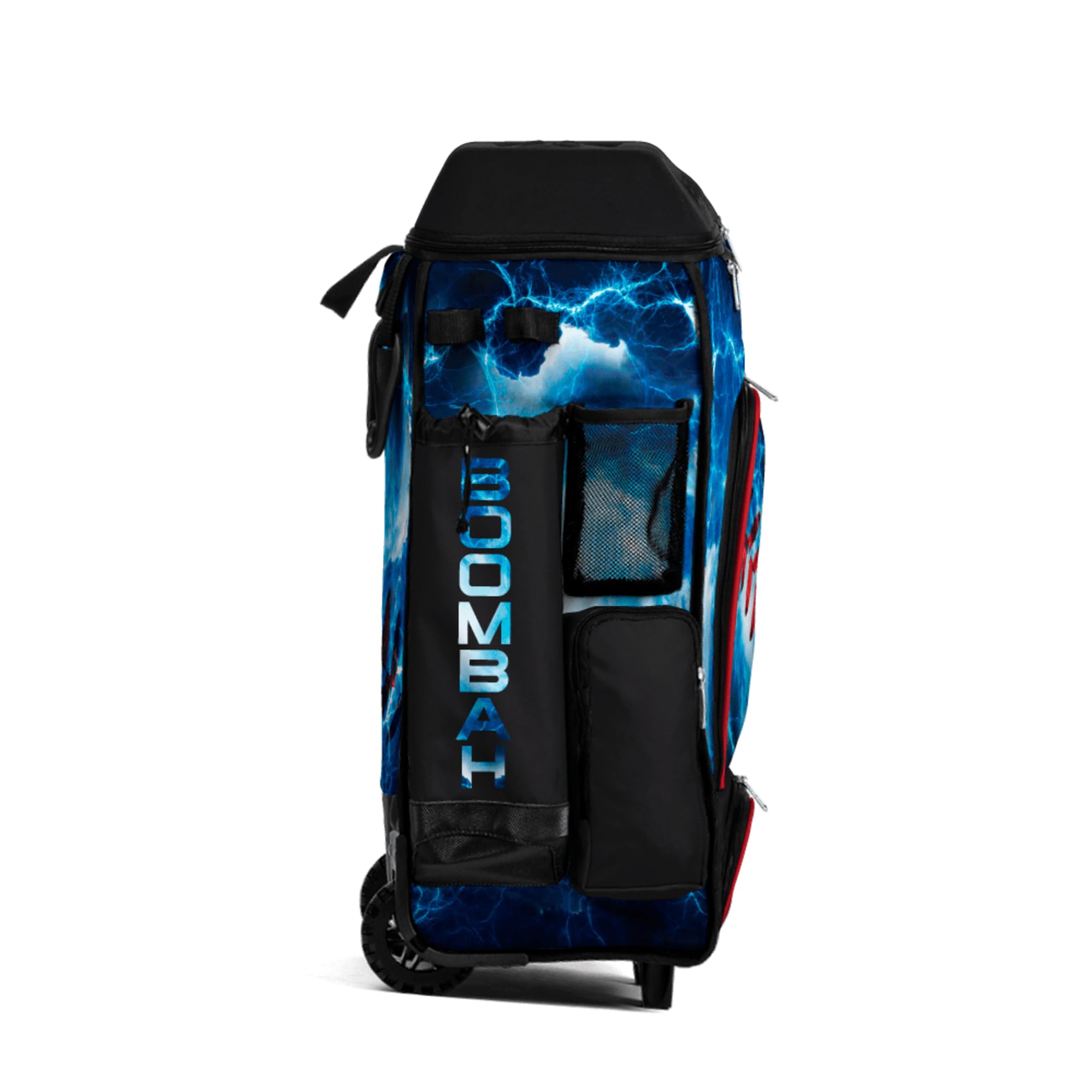 Boombah DEFCON Superpack Rolling Bat Bag - Telescopic Handle and Holds 4 Bats - Wheeled Version - The Natural Black/Red/White