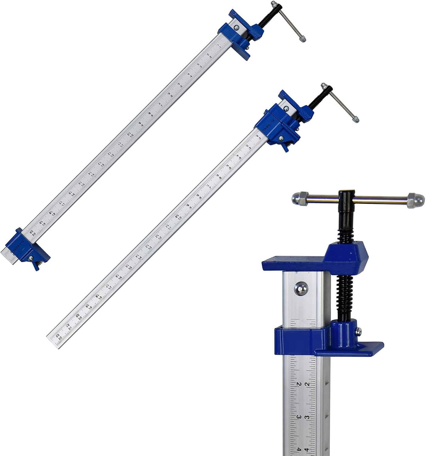 FEIRONG 24 Inch Bar Clamps For woodworking (2 Pack), Dual-Scale Ruler (Inch & CM), 330LB Capacity, Aluminum Build 90° Angled Jaws for Cabinet Making, Door Assembly, Professional Woodworking (Blue)