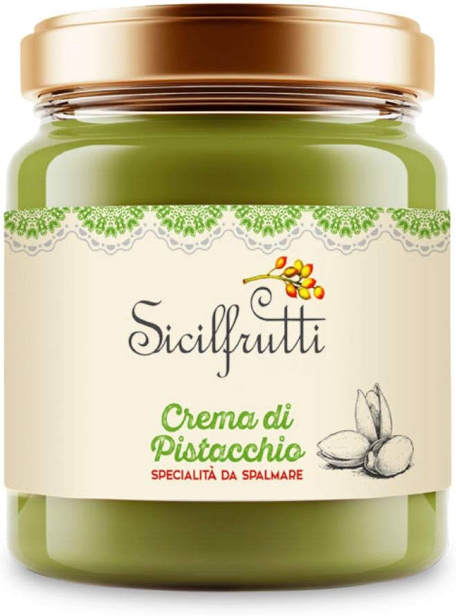 SICILFRUTTI Pistachio Cream 90 Gr. Pistachio Spread & Pistachio Butter with Pistachios from Sicily. Italian Food with Sicilian Pistachio. Italian Specialities 100% Made in Italy