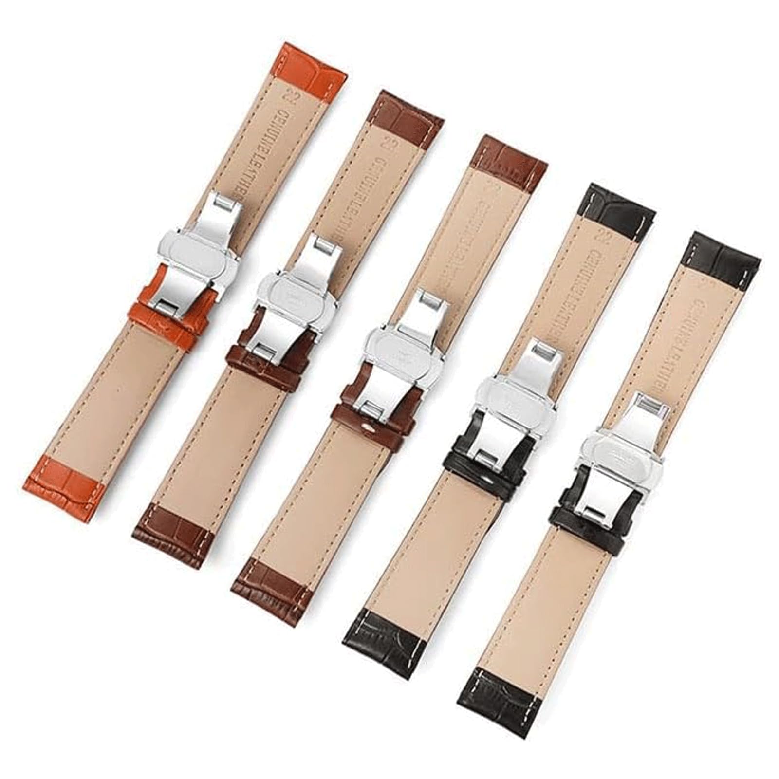 Bracelets de Montre en Cuir véritable, Motif Bambou, avec Boucle Papillon à Double Pression