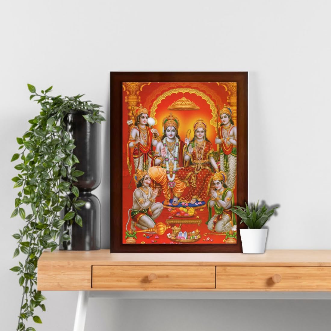 Ayodhya Ram Mandir Photo Frame For Wall Decoration Gift Item Painting/Shree Ram Darbar Photo Frame (Large Size, 14 inch X 10 inch, Brown, Religious)