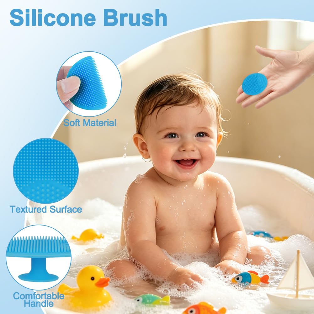 3PCS Ensemble Brosse à Cheveux et Peigne pour Bébé, Brosse à Cheveux avec Poils Naturels Doux, Manche Antidérapant, Cadeau de Fête Prénatale, Ensemble de Soin des Cheveuxs, B