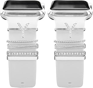 Next store Accessories Compatible with Apple Watch Bands Ultra/8/7/SE/6/5/4/3/2/1,Galaxy Watch 5/4 Classic/Active,Initial Letter Name Accessories for Women Girls(Without Band) (Pack of 2)
