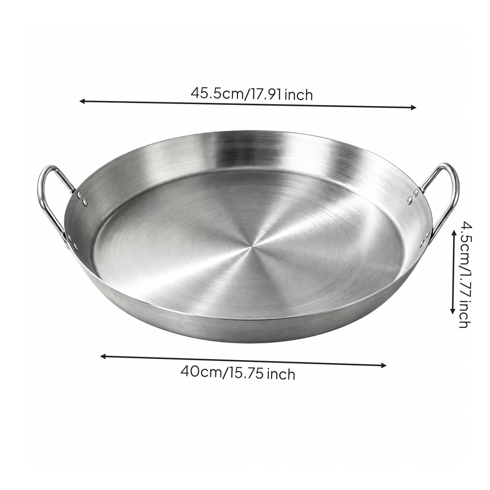 Poêle Ronde En Acier Multifonctionnelle Poêle à Frire Poignées Passe Au Fr Usteile Cuisine pr Repas Familiaux, 45CM