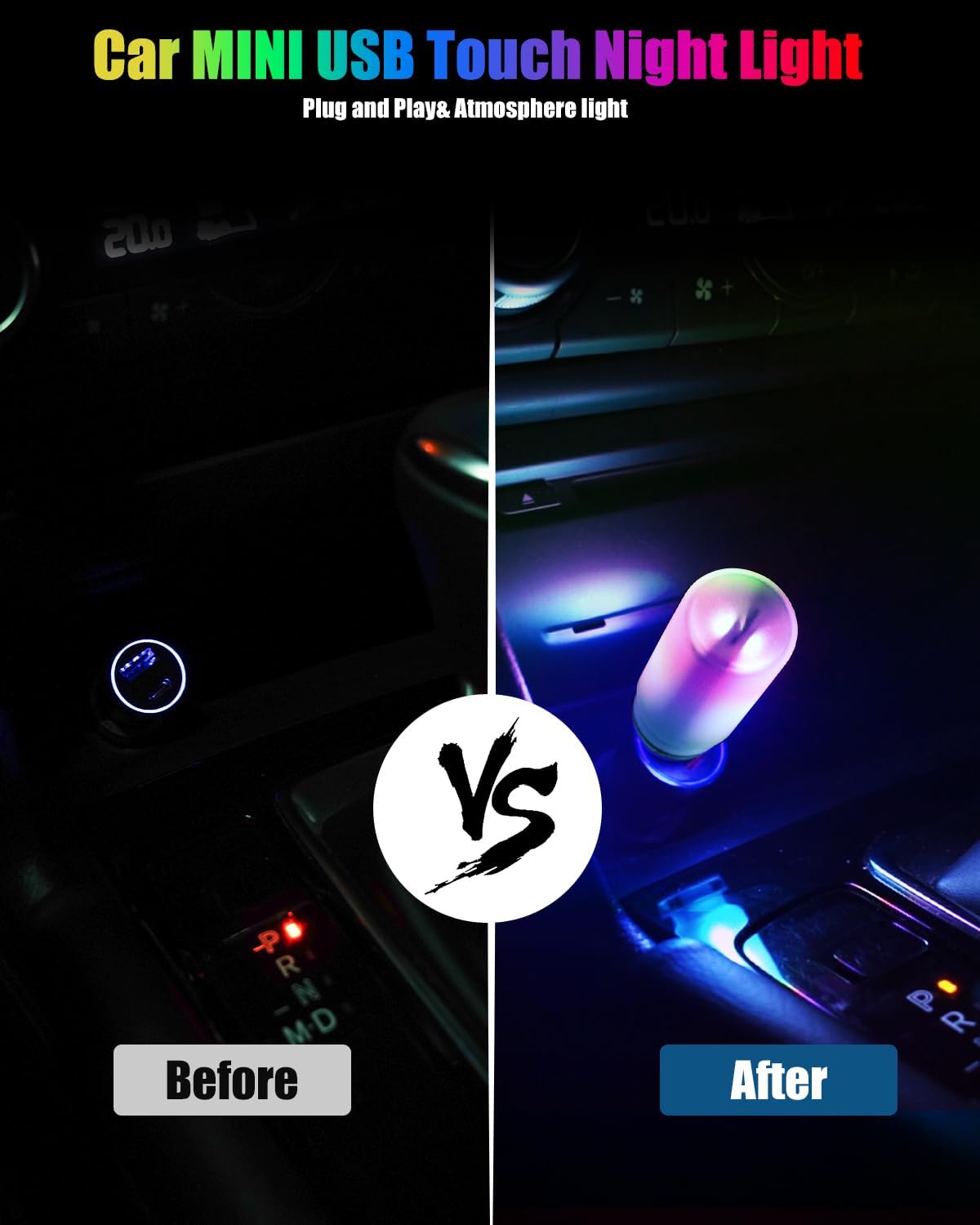 Keiurot USB Touch Car Interior Lights, RGB 13 Modes 2-Pack