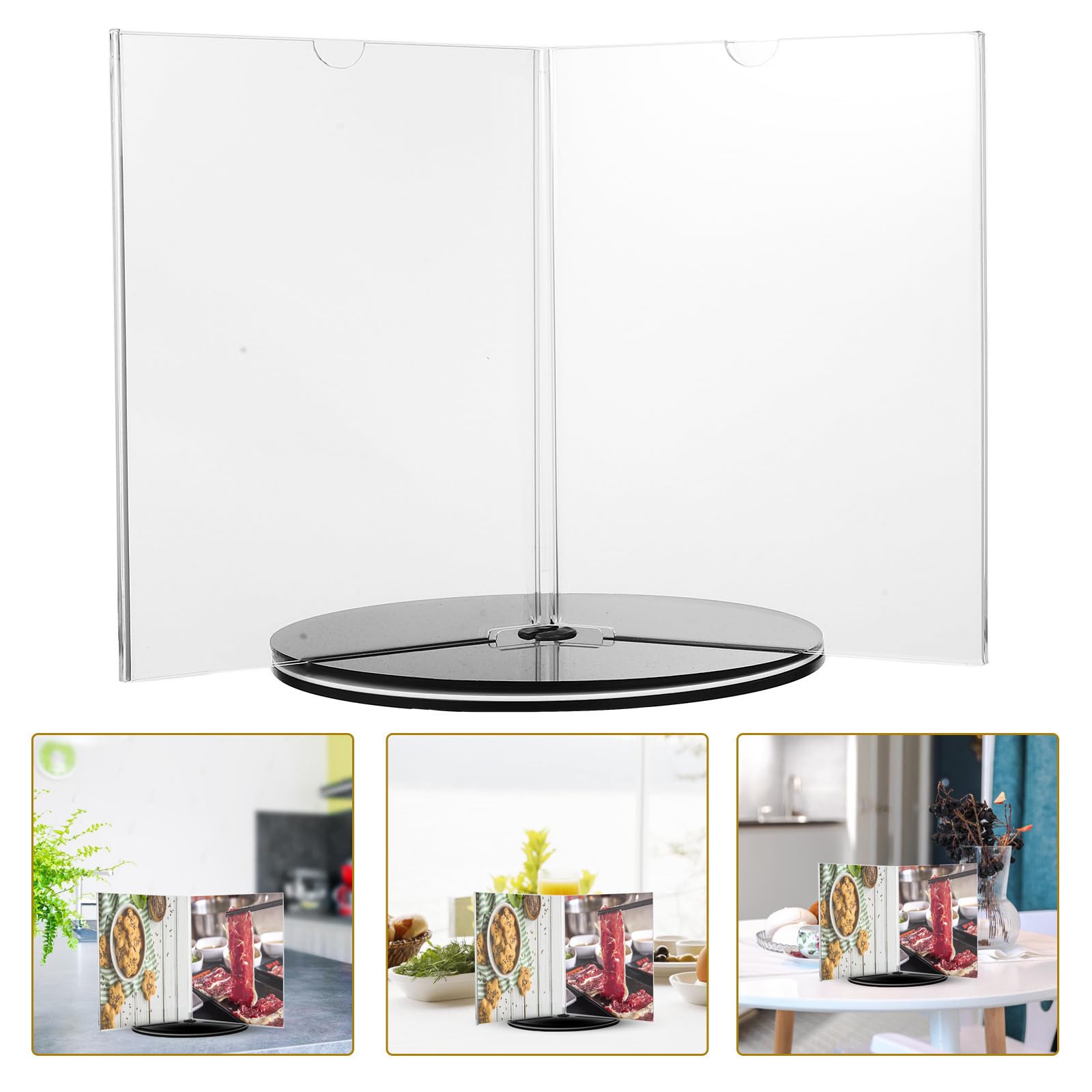 Soporte A5 con Base Estable de Menú Giratorio de Acrílico Seis Caras para Exhibición Elegante en Bodas y Eventos