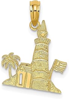 Colar com pingente de farol de ouro amarelo 14 k para viagem à beira-mar transporte joias finas para mulheres presentes para ela, Pedra Ouro amarelo