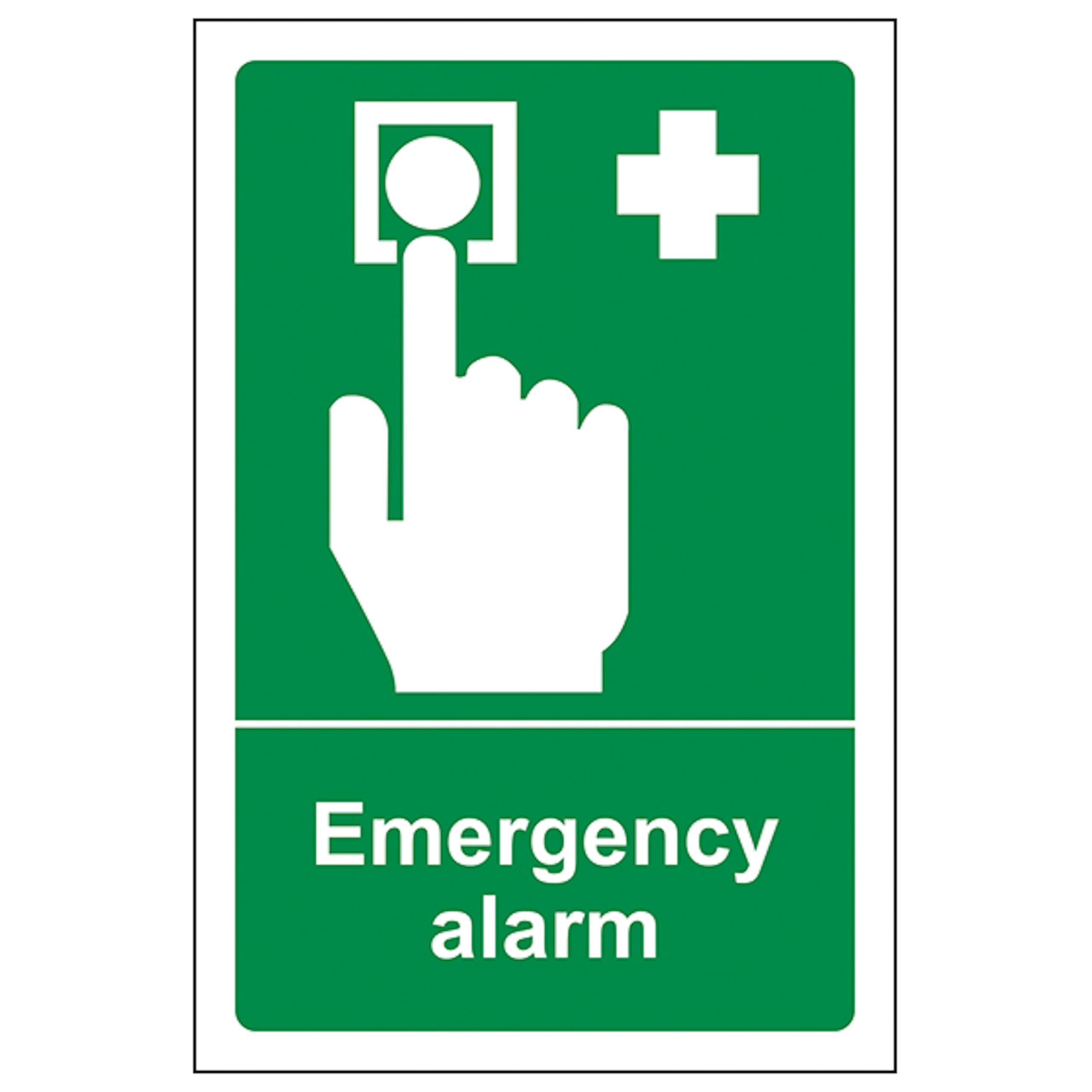V Safety Emergency Alarm - Portrait 100 x 150 mm - 2mm Super-Tough Rigid Plastic Safety Sign