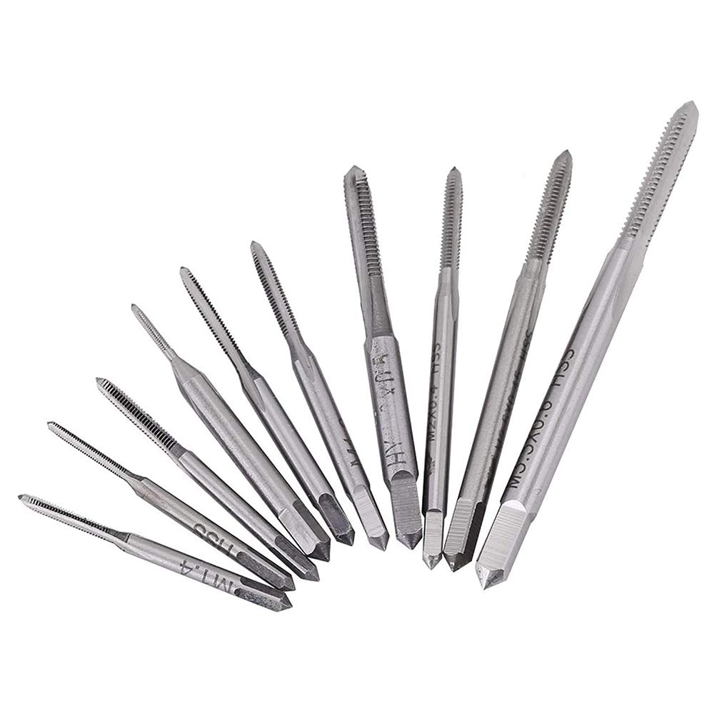 10pcs Mini Machine Hand Tap Set M1–M3.5, Spiral Point Metric Screw Taps, Straight Fluted Thread Plug Tap Drill Bits for Metal, Plastic & Machinery Repair