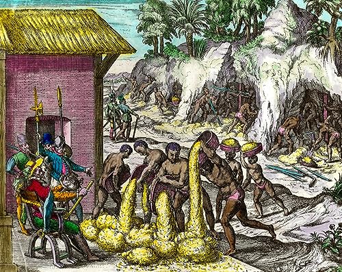 Impression d'art Les Espagnols exploitent les mines d'or Theodore De Bry Toile Premium