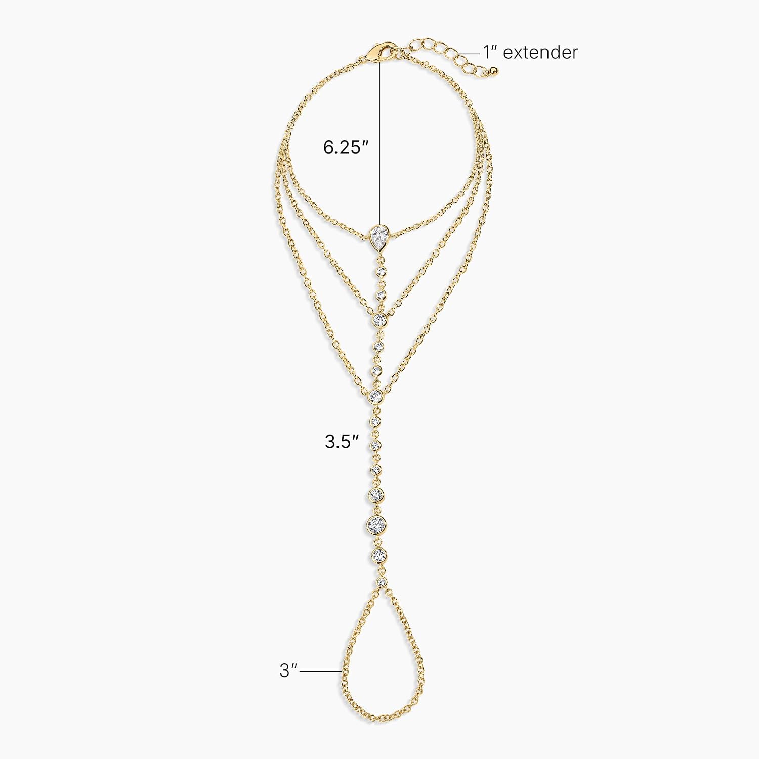 Electric Picks Bowie Hand Chain for Women, 14k Gold Plated Crystal Hand Jewelry, Dainty Finger Loop Chain Bracelet, Adjustable Layering Statement Accessory