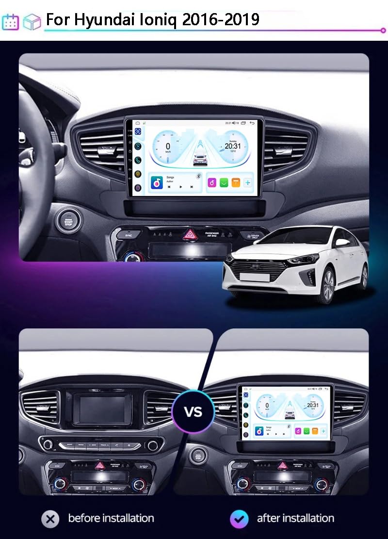 9-calowy dotykowy radio GPS dla Hyundai Ioniq 2016-2019, obsługuje BT WiFi Mirror Link 4G sterowanie z kierownicy(HM604 4 Core Wifi 2+64GB)