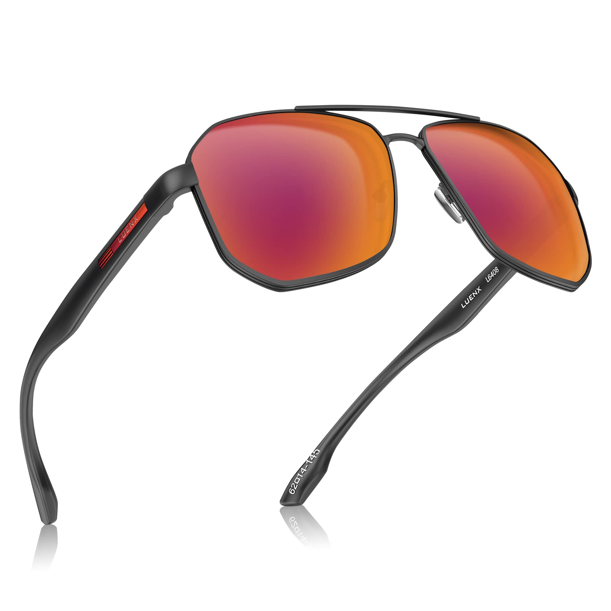 LUENX Aviator Sunglasses for Men Square Polarized Polygon Lens - UV 400 Protection with Accessories