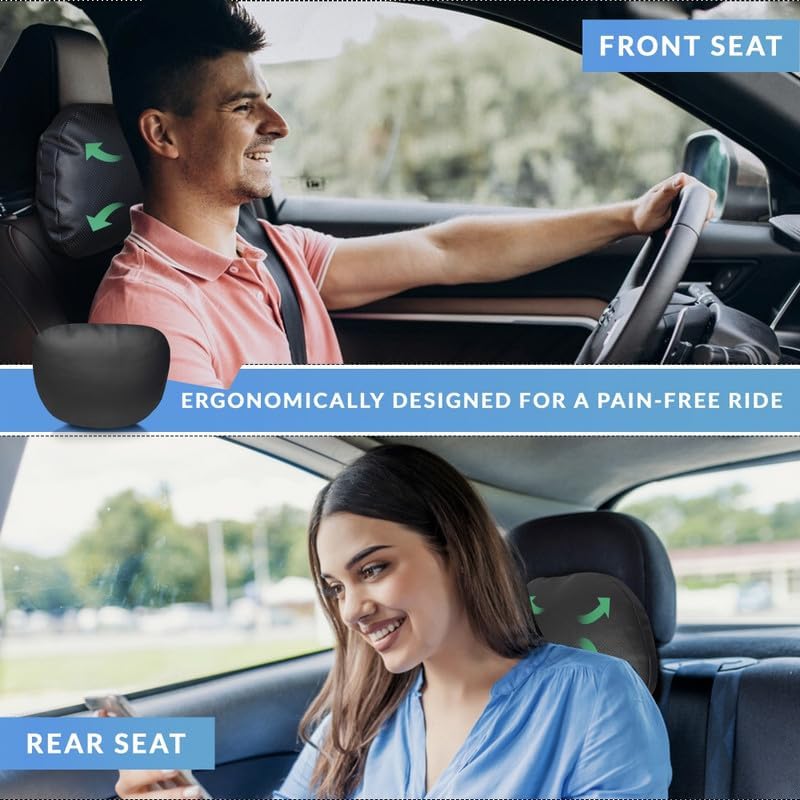Image of Neodrift 'CloudFlex' (Set of 2) | (Color - Black) Car Back Seat Neck Rest Cushion Ergonomic Neck Support with Premium Fiber Fill, Pain Relief for Neck and Shoulder