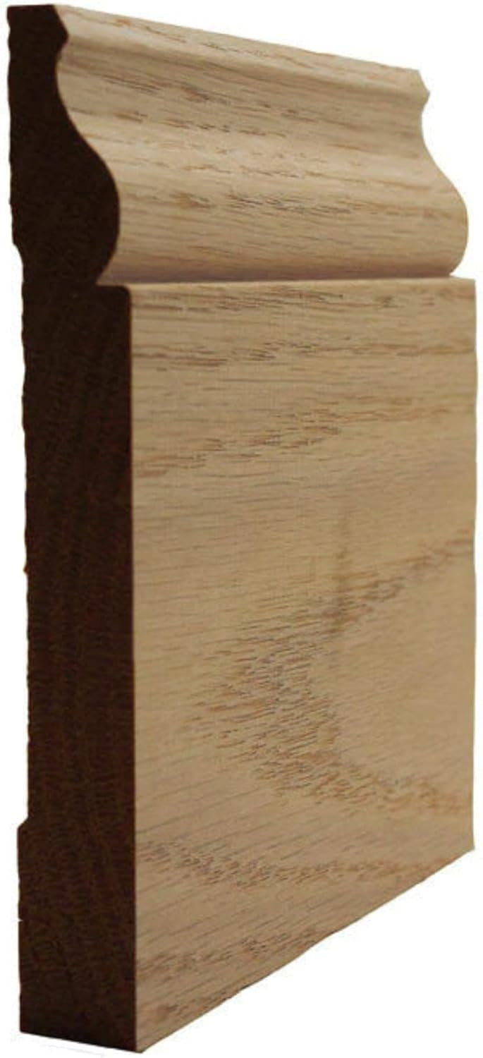 EWBB12 Colonial Baseboard 5-1/4" Tall x 11/16" Moulding. Unfinished, Red Oak, 94"