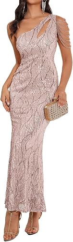 Elegant Sequin Dresses for Wedding Guest One Shoulder Dress for Women with Bead 