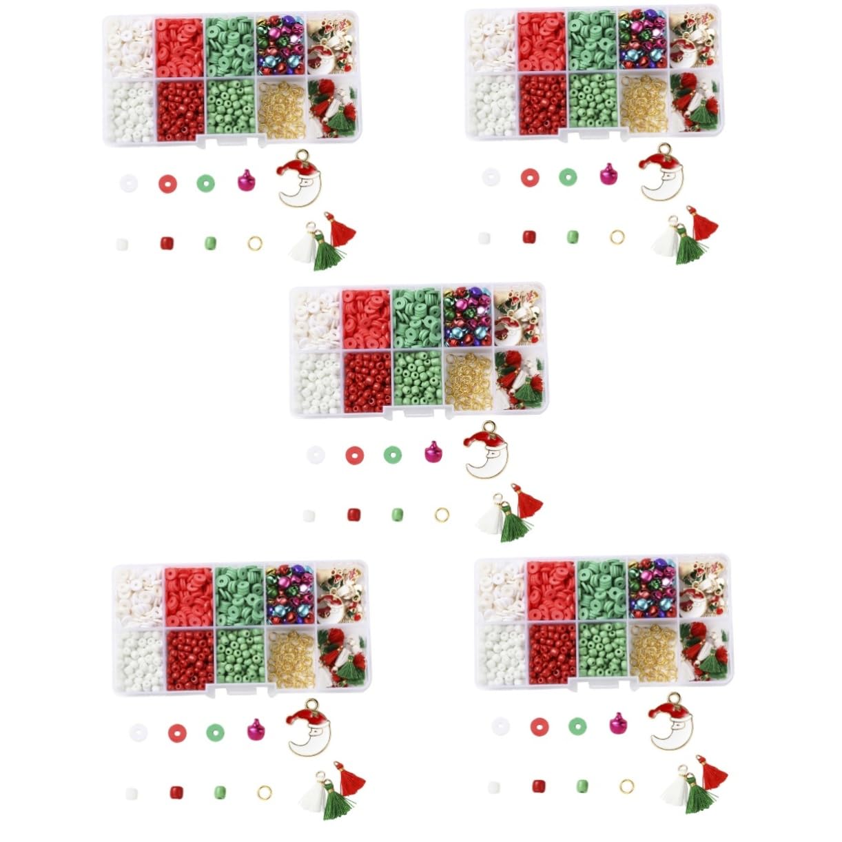 Housoutil 5 Juegos Kit de Abalorios de Arcilla para Joyería DIY con Compartimentos Accesorios para Pendientes Decoración Navideña Material Resistente para Hacer Pulseras y Collares
