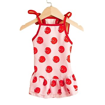 KUTKUT Red Ball Print Dress for Small Dogs - Soft Breathable Dog Spring Clothes, Cooling Dog Shirt for Shih Tzu, Yorkie, Pug, Maltese etc. (Size: XL, Chest: 50 cm, Back Length: 40 cm)