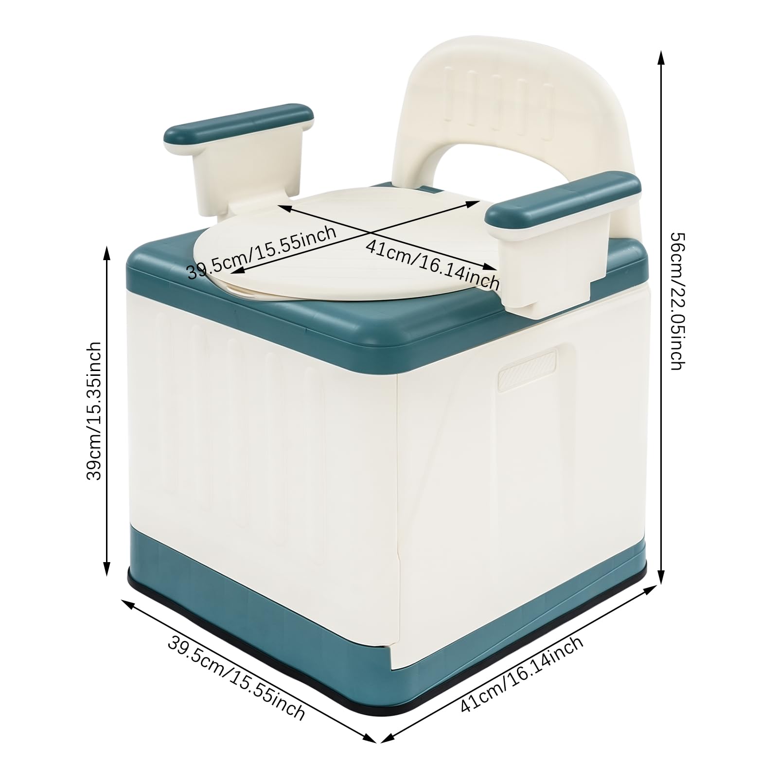 Tragbare Toilette mit Deckel, Mobile Campingtoilette, Max.150kg (Seeblau) | Bedside Kommode Toilette, 39cm Sitzhöhe, Armlehnen Abnehmbar, Toilettenstuhl Klappbar für Bade-, Schlafzimmer, Camping