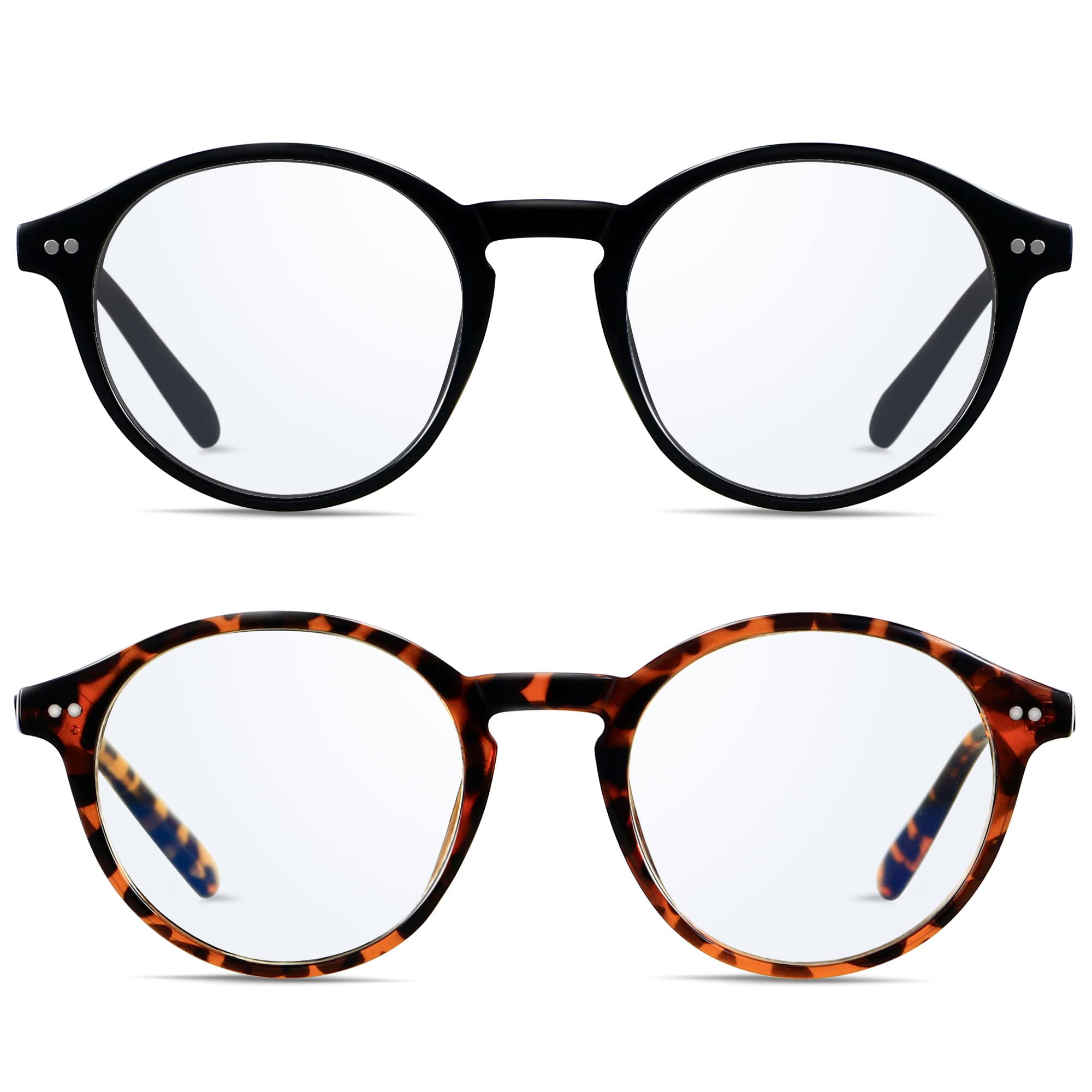 ANDWOOD Blue Light Blocking Glasses Women Men Computer Small Face Frame Bluelight Blocker Teens Round Frame 2 Pack Black Tortoise